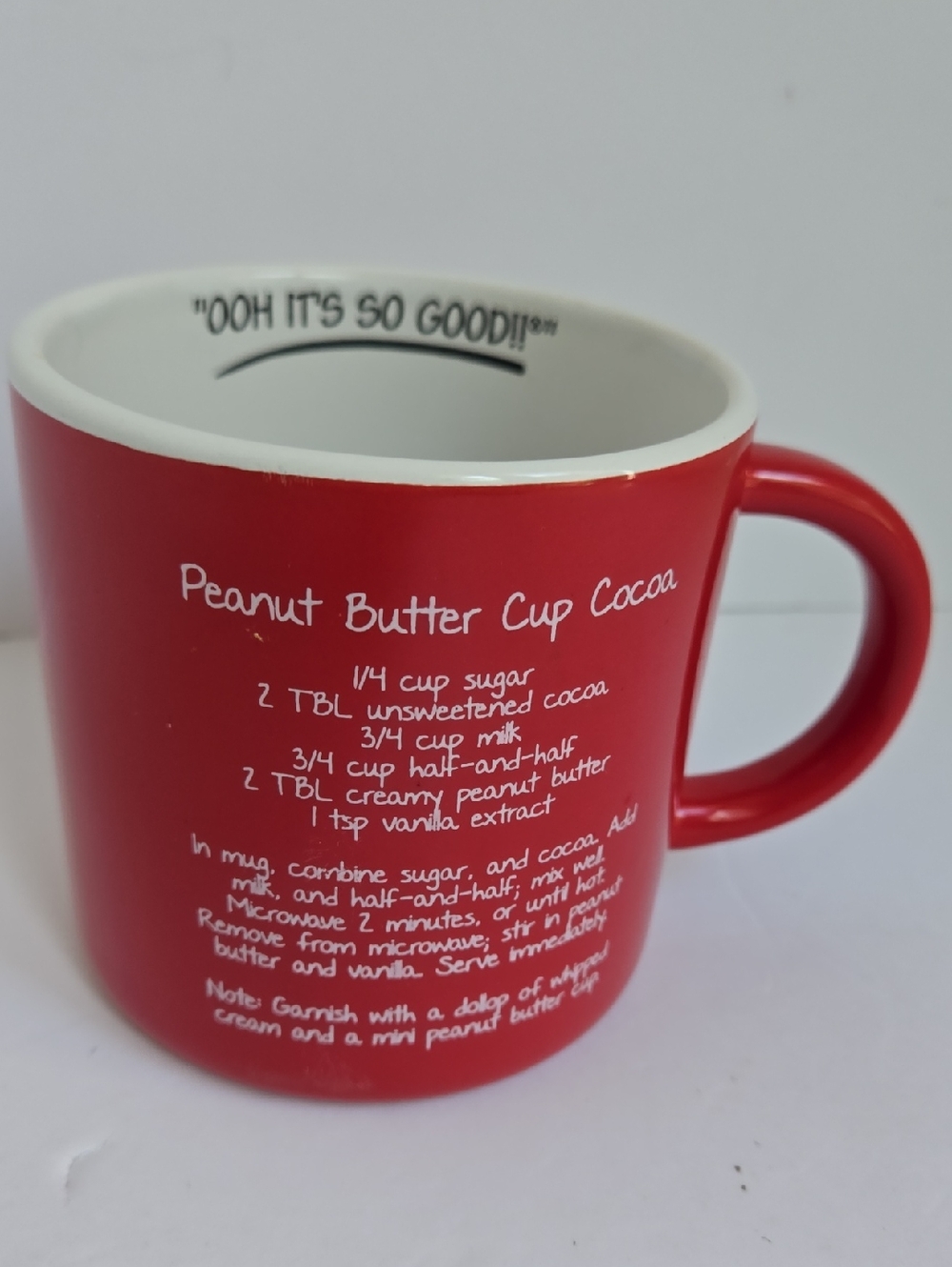 Red Peanut Butter Cup Cocoa Recipe Coffee Mug It's So Good! 16oz